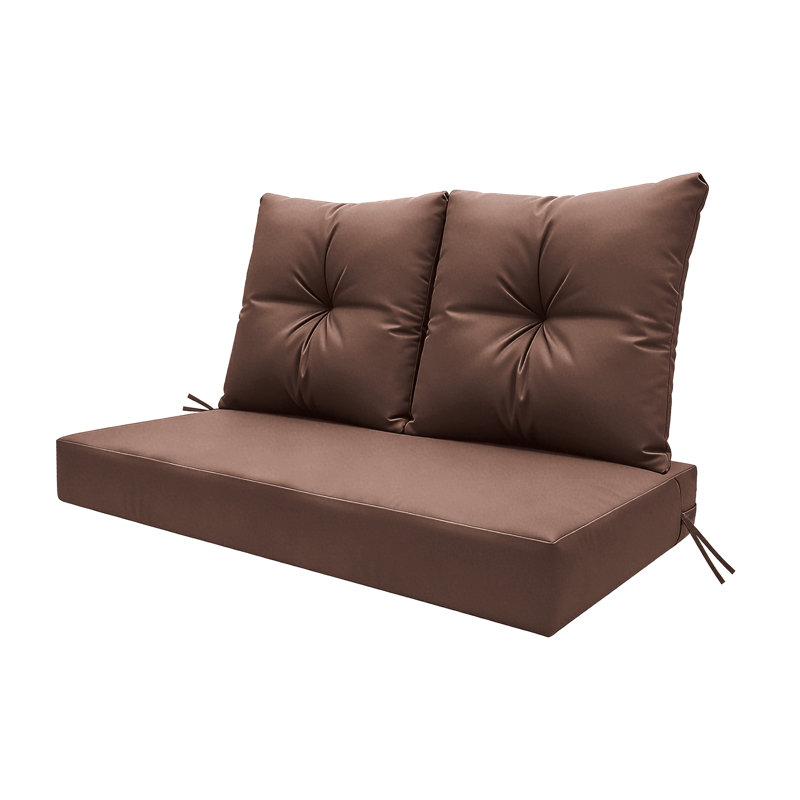Outdoor Loveseat Deep Seat Cushion Set, 46"X24"X5" High-Density Foam, Solution-Dyed Fabric Water-Repellent UV-Resistant, Zippered Removable Cover For Patio Bench Swing，Brown