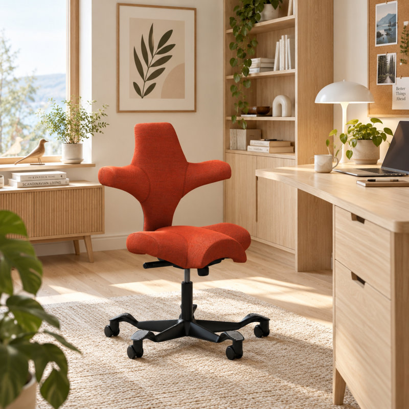 Chaise à hauteur standard réglable HœG Capisco, Noir, Standard, Burnt Red