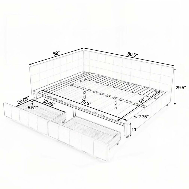 Velvet Storage Daybed, Gray
