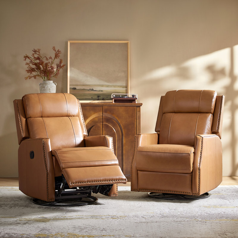 Bronaich Genuine Leather Manual Swivel Recliner (set of 2), Camel