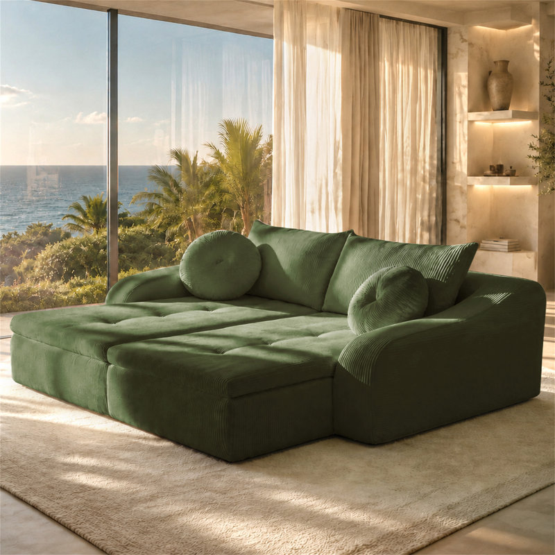 Méridiennes 76 po, Green Corduroy