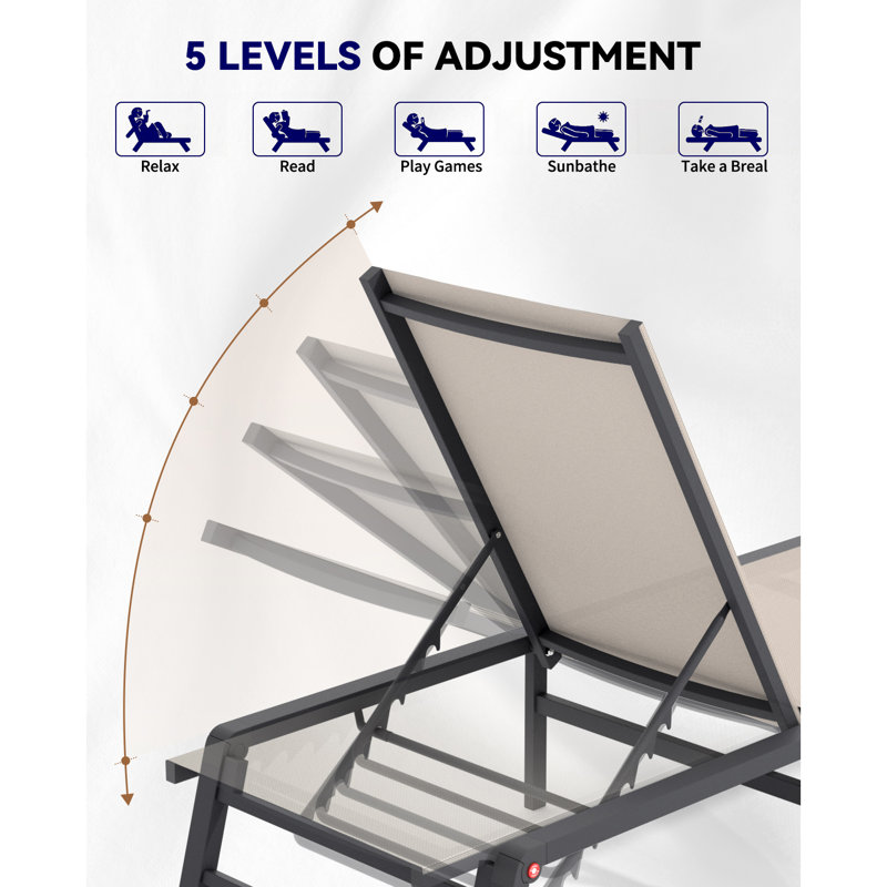 Beige Aluminum Outdoor Chaise Lounge Set with Adjustable Backrest