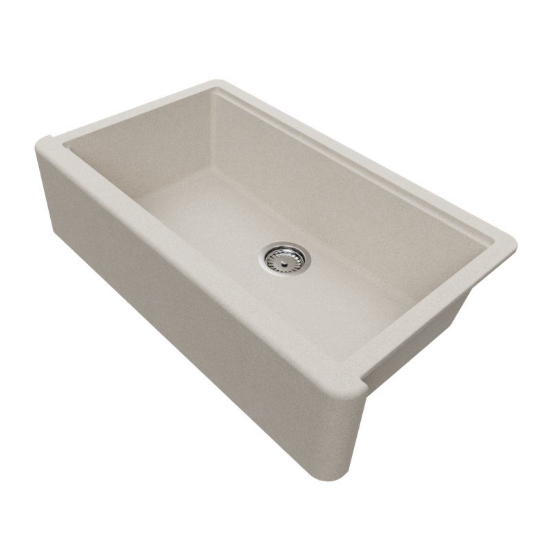 Titan Self-Trimming Farmhouse/Apron Kitchen Sink with Accessories, Tan, 33" L x 20" W x 9.6" H