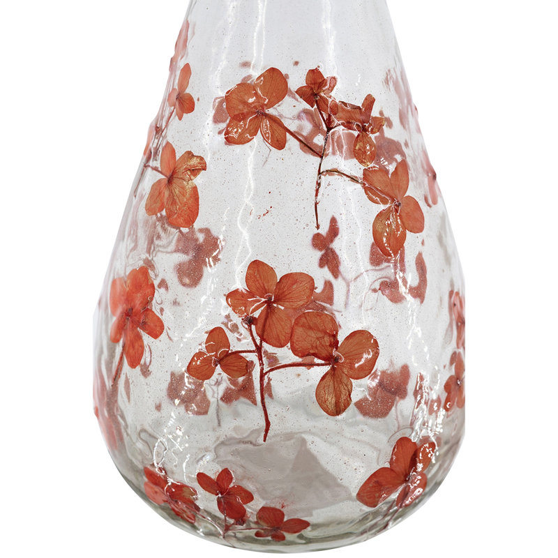 D4.9x7.1 "Vase rond en verre transparent avec motif de fleur rouge fantaisiste