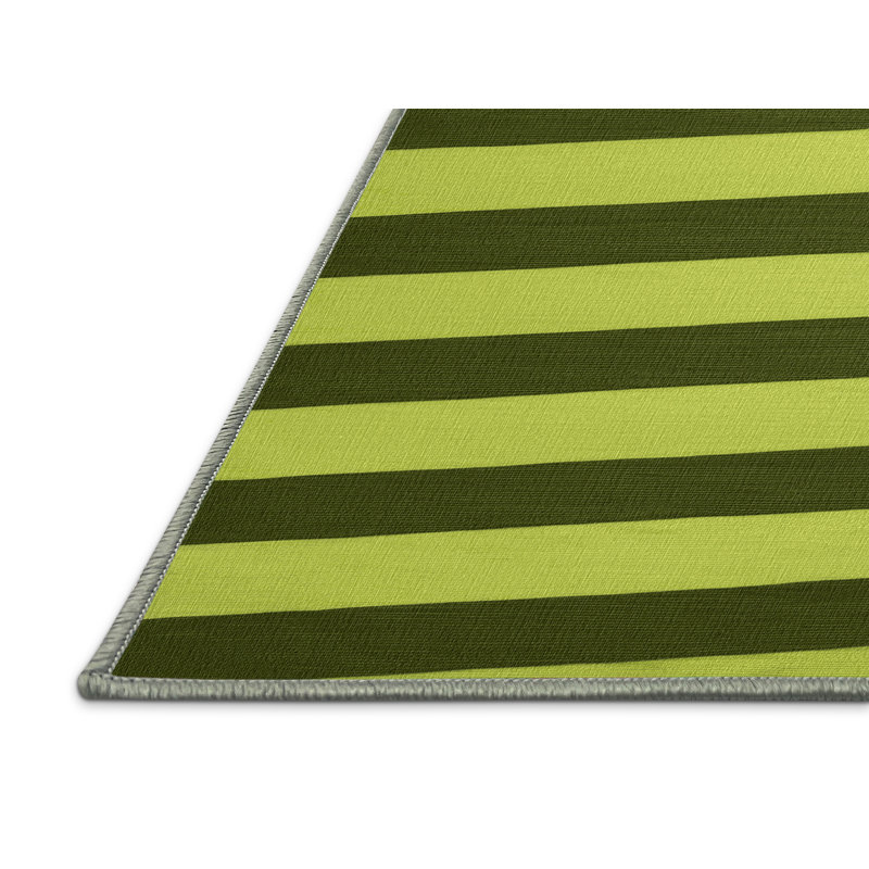 Tapis vert à rayures horizontales lavable à la machine, Rectangulaire 2 pi x 3 pi