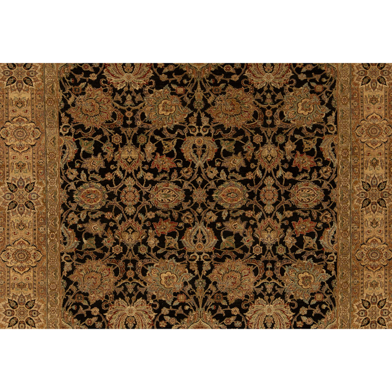 Tapis noir et doré de haute qualité noué à la main
