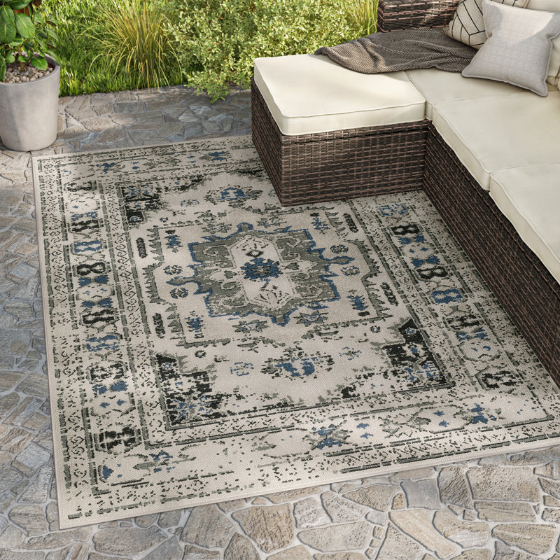 Tapis d'intérieur / extérieur beige / gris Dylen, Rectangle 7 pi 10 po x 10 pi
