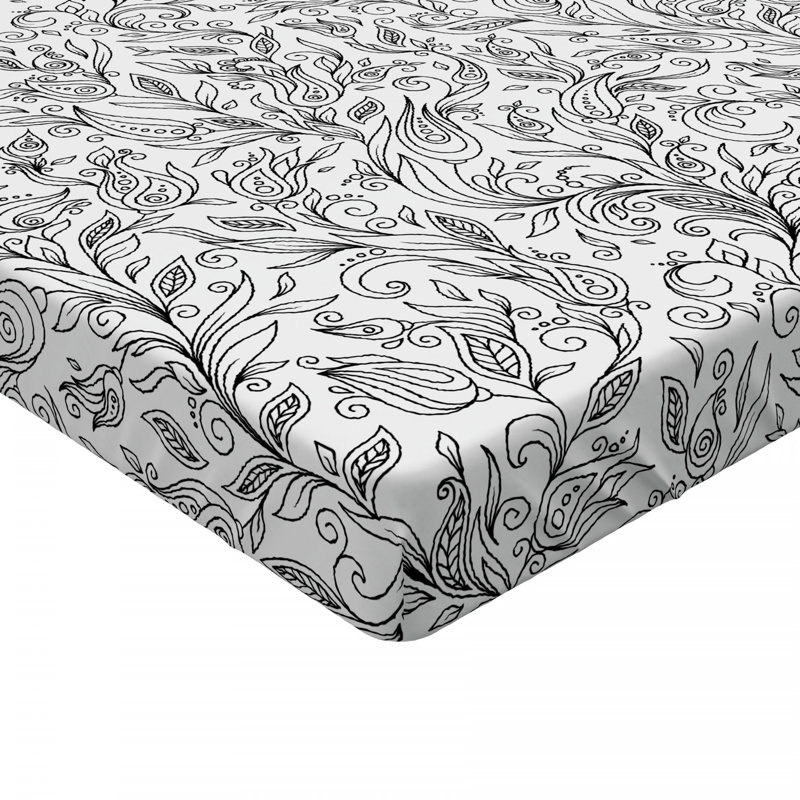 Microfiber Fitted Sheet, Twin XL Fitted Sheet, Black/White Floral 1