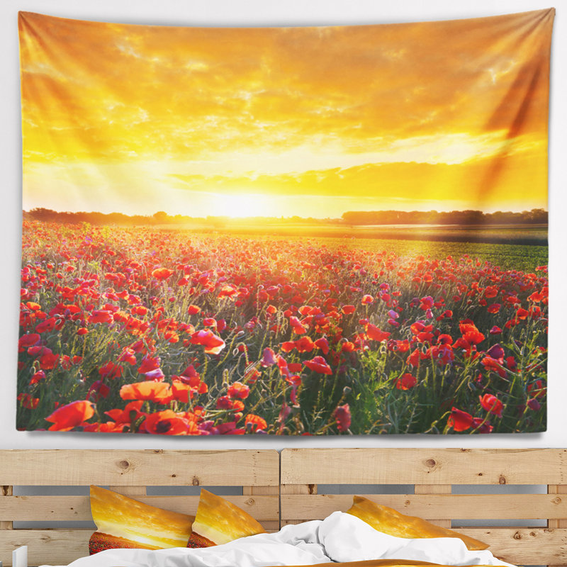 Tapisserie abstraite avec fond de coquelicots, H 50 po x l 60 po