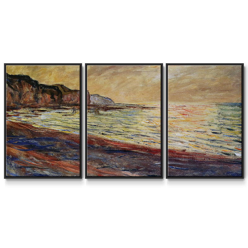 La plage à Pourville, coucher de soleil, 1882 3 pièces, H 40 po x l 78 po x P 2 po, Noir