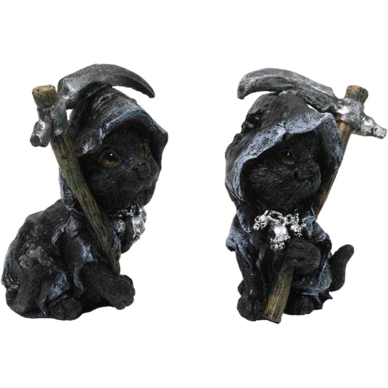 Ensemble de 2 figurines d'Halloween Grim Reaper avec cape et faux 4 po