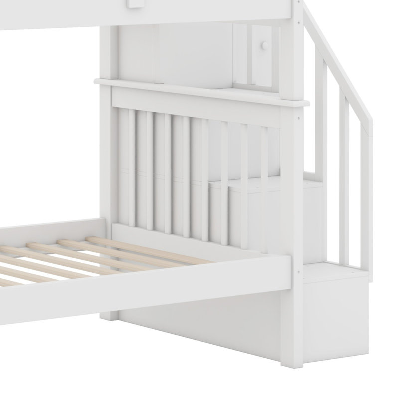 Lit superposé d'escalier avec rangement et garde-corps pour chambre à coucher, dortoir, blanc