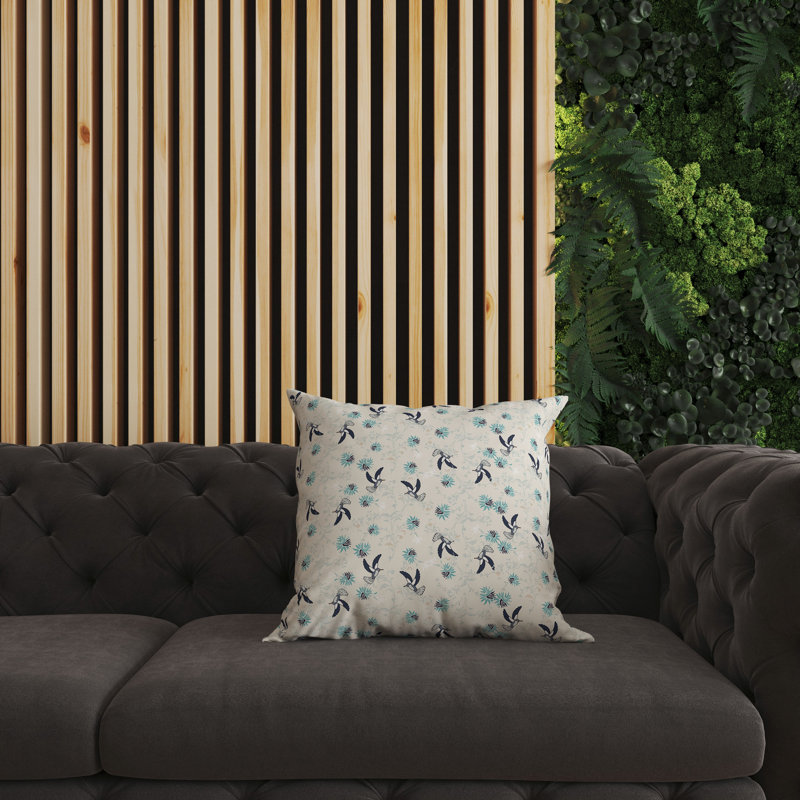 Songbird Flora Parade Reversible Throw Pillow, 26"H x 26"W, Beige/Teal/Indigo
