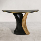 Contemporary Black Antique Brass Half Moon Console Table