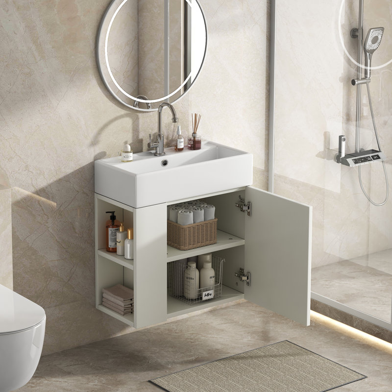 Single Bathroom Vanity with Ceramic Basin, White