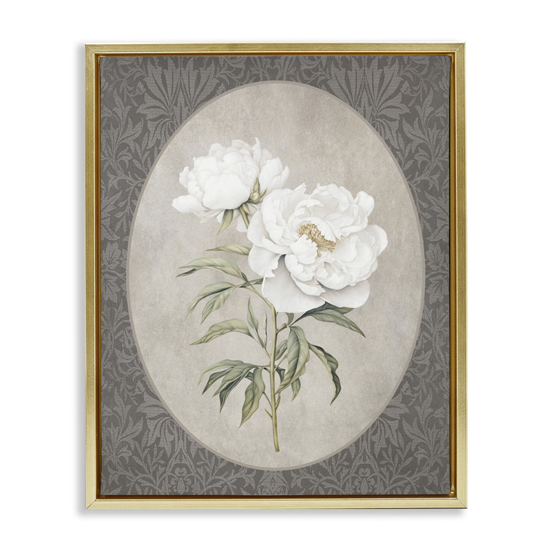  «Rose Duo on Oval», art mural encadré sur toile flottante, H 31 po x l 25 po, Cadre flottant métallique doré