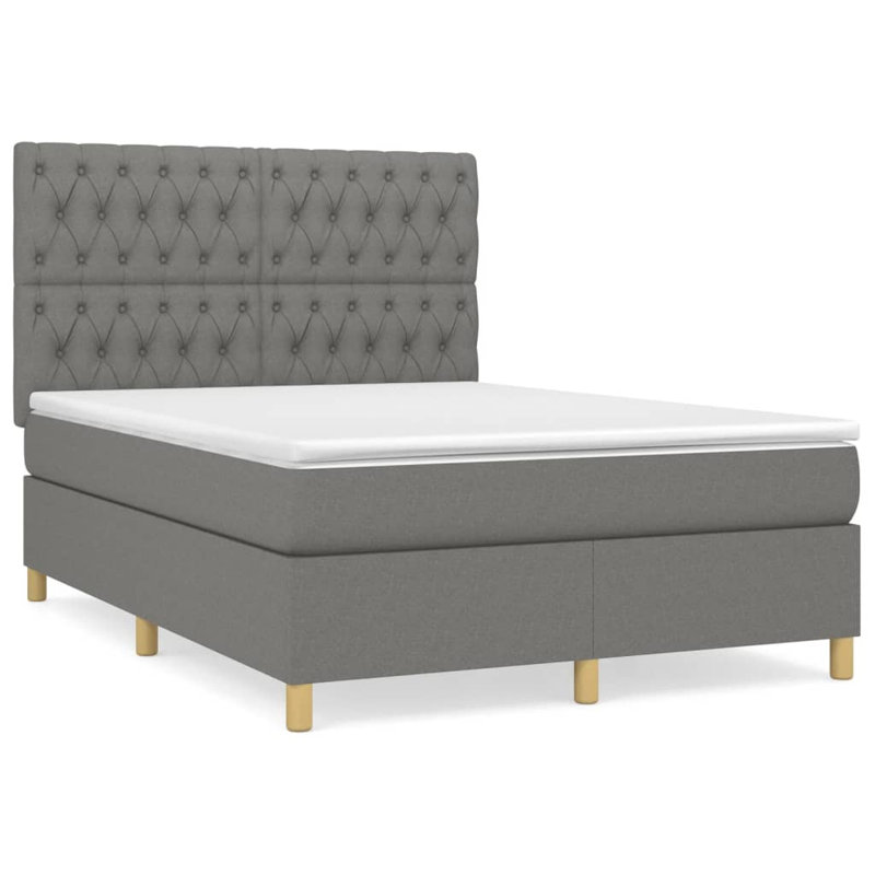Lit à sommier tapissier avec matelas, Tissu, Double, Gris foncé / chêne