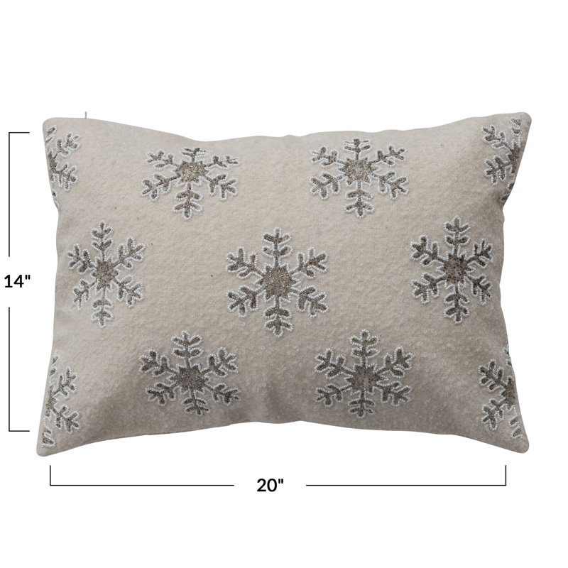 Cotton Blend Lumbar Pillow With Snowflake Pattern