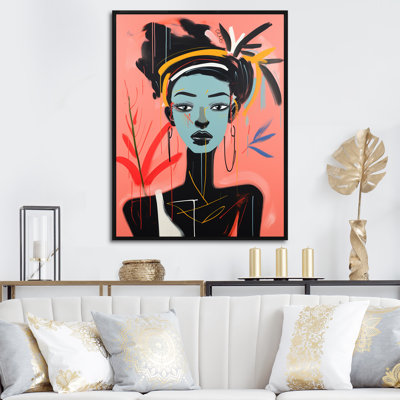 Noir et rose, art africain traditionnel, Portrait III - femme afro-américaine, art mural
