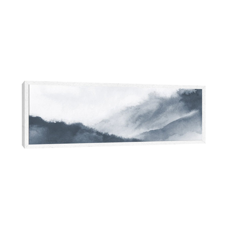 Misty Mountains In Grey Watercolour - Panoramic Painting on Canvas, White Framed, 121.92 cm H x 40.64 cm W