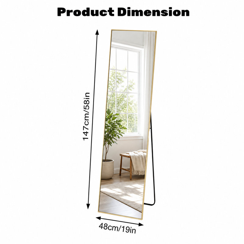 Miroir de plancher pleine longueur en aluminium, Doré