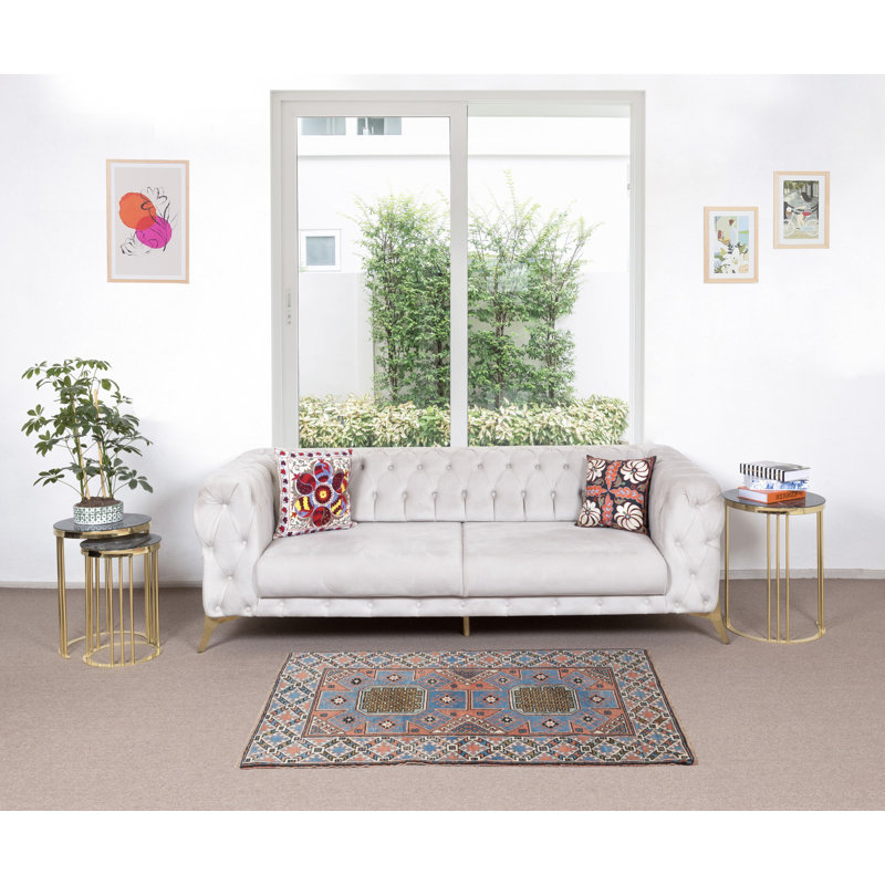 Tapis turc vintage à motif géométrique fait à la main, revêtement de sol en laine