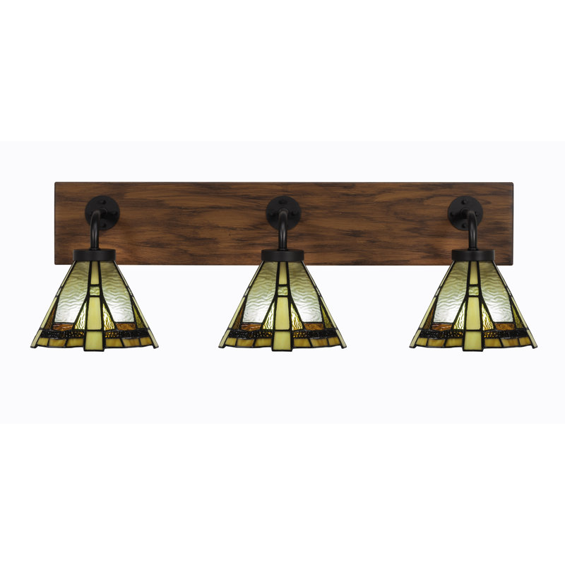 Barre d'éclairage de salle de bain 3 lumières Oxbridge, Noir mat / bois