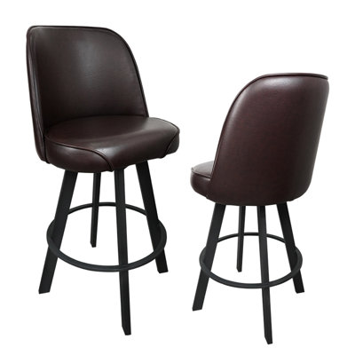 Set of 2 commercial-grade, super comfortable upholstered swivel bucket-seat bar stools with metal frame. Suitable for restaurant, café, and home kitchen counter seating. Assembly required
