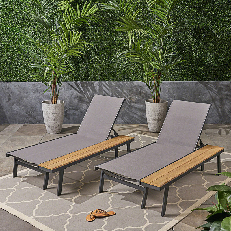 Gray and Black Mesh and Aluminum 2-Person Chaise Lounge Set