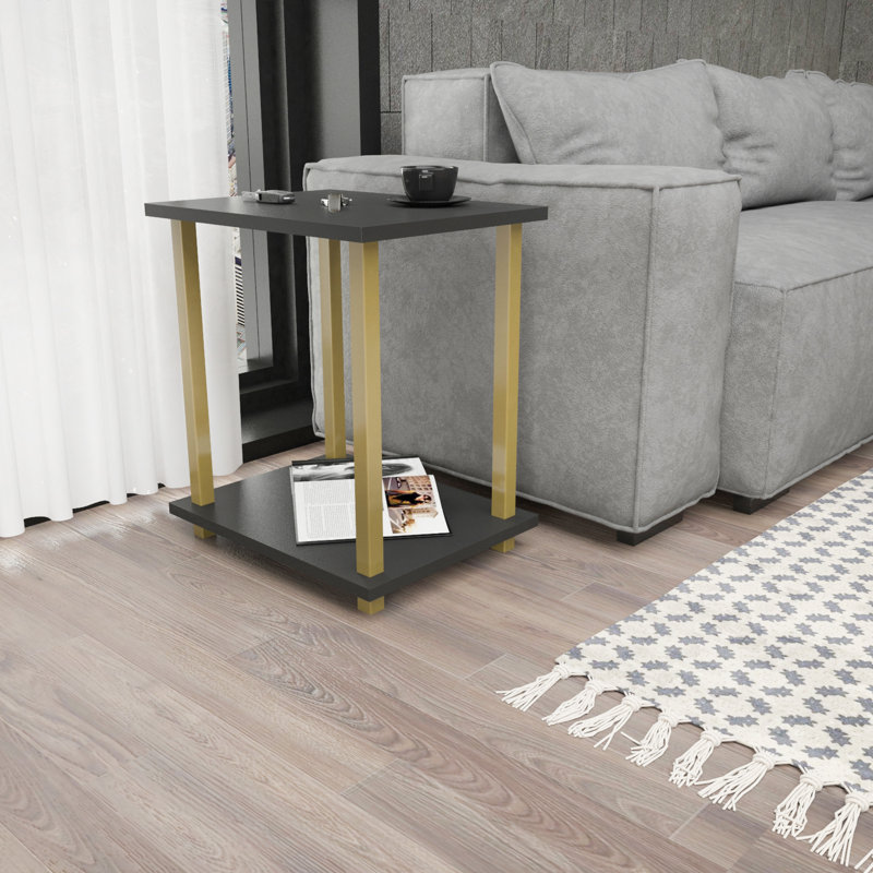 Monowi Square Side End Table, Anthracite, Gold