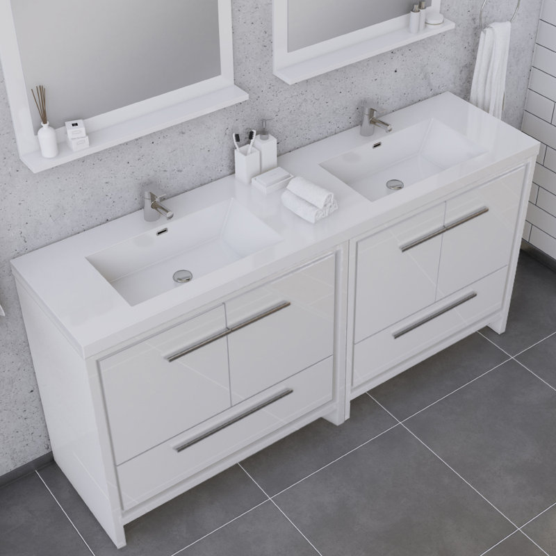 Feike 72'' Double Bathroom Vanity with Solid Surface Top, White
