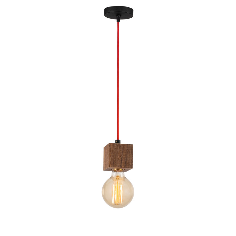 Luminaire suspendu simple 1 lumière, Rouge / noyer