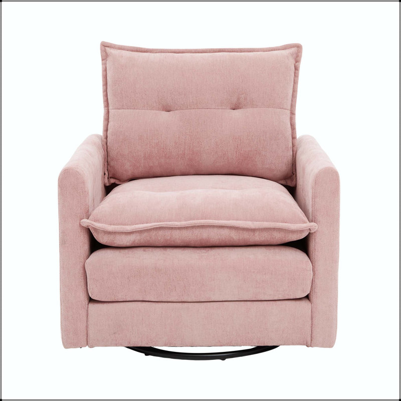 Fauteuil demi-tonneau pivotant avec tissu chenille et mousse à mémoire de forme, Pink