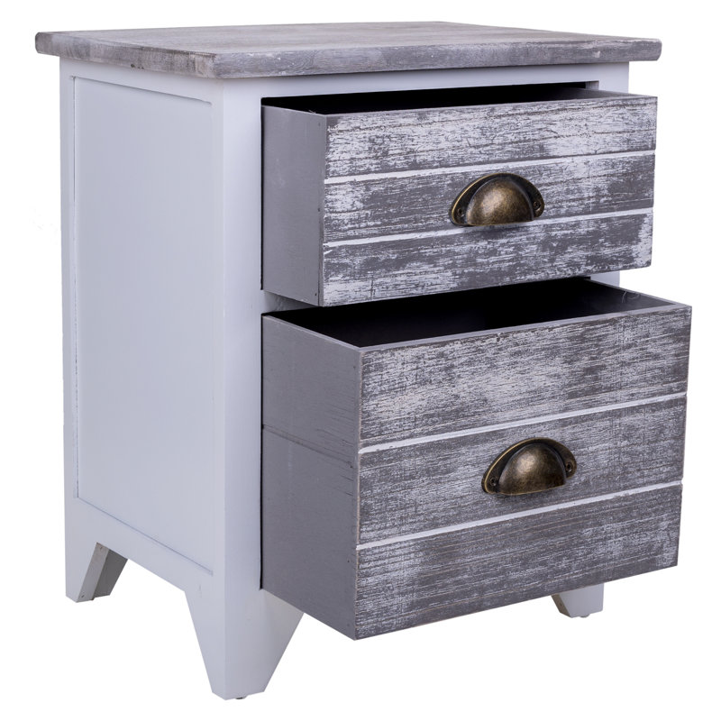 Malachi 38cm W Solid + Manufactured Wood Bedside Table, Grey