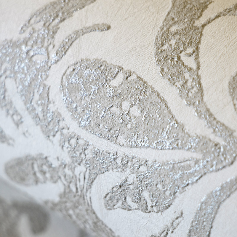 Urban Classics Collection Notting Hill Metallic Loft Damask Wallpaper Roll, Cream