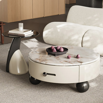 Round microcrystalline stone coffee table
