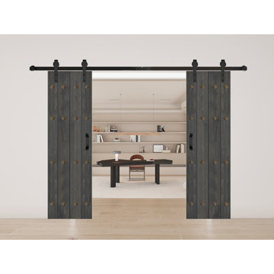 Paneled Wood and Metal Series DIY Double Barn Door with Installation Hardware Kit