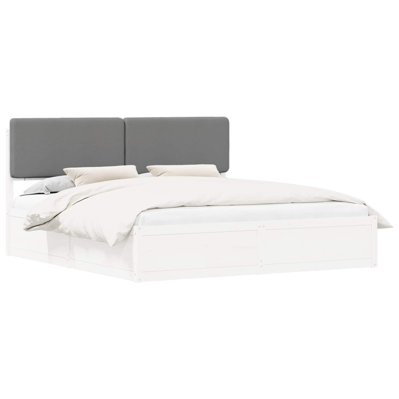 Solid Wood Bed Frame, 200 x 200cm, White/Light Grey