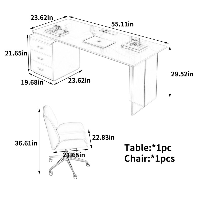 Bureau d'ordinateur Firger, H 29,52 po x l 55,11 po x P 23,62 po 