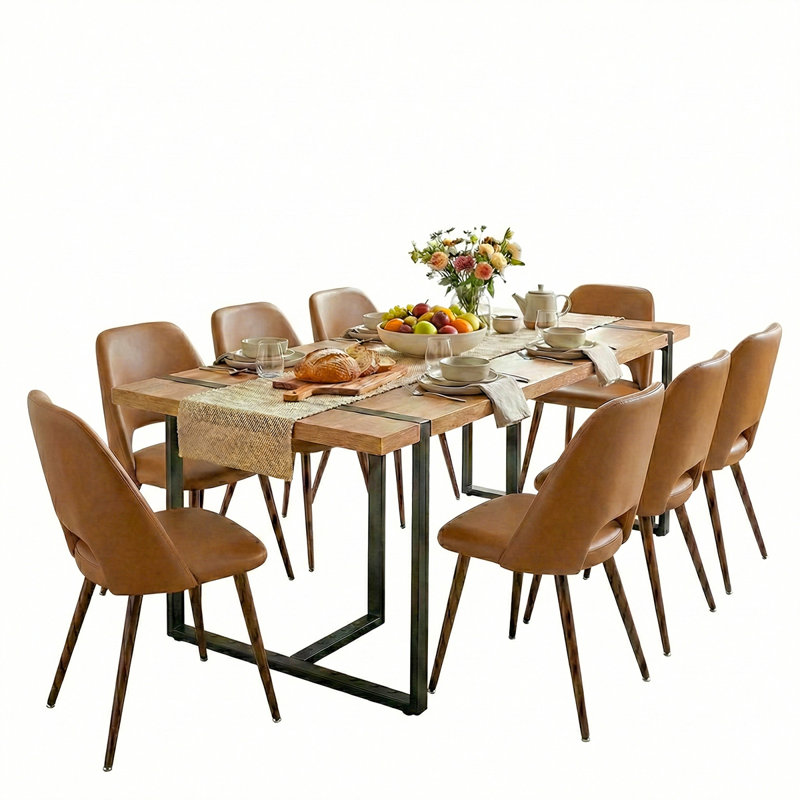 Mid-Century Upholstered Dining Chairs Set Of 8 With Metal Legs, Brown