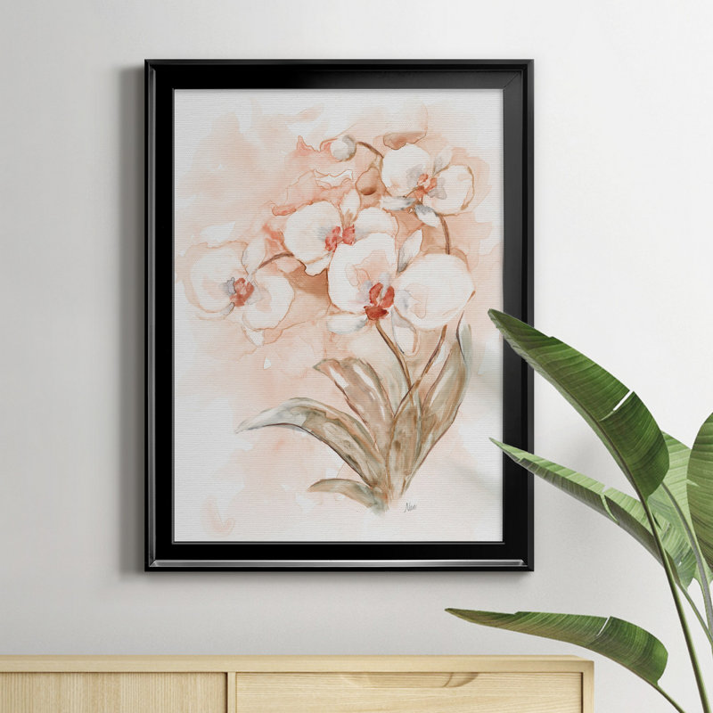 White and Coral Orchid II - Peinture sur toile encadrée, H 18,5 po x l 24,5 po x P 1,5 po, Noir
