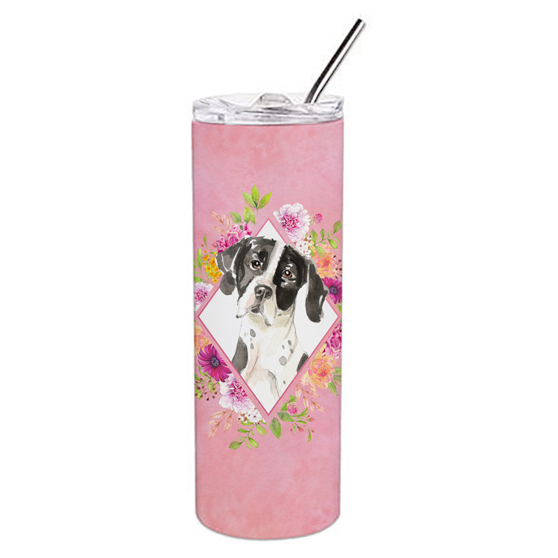 E23BF9F8391D466E9CA4F8DFEBD9A7DB de verre 20 oz à double paroi en acier inoxydable chiot, Pointer anglais, Rose