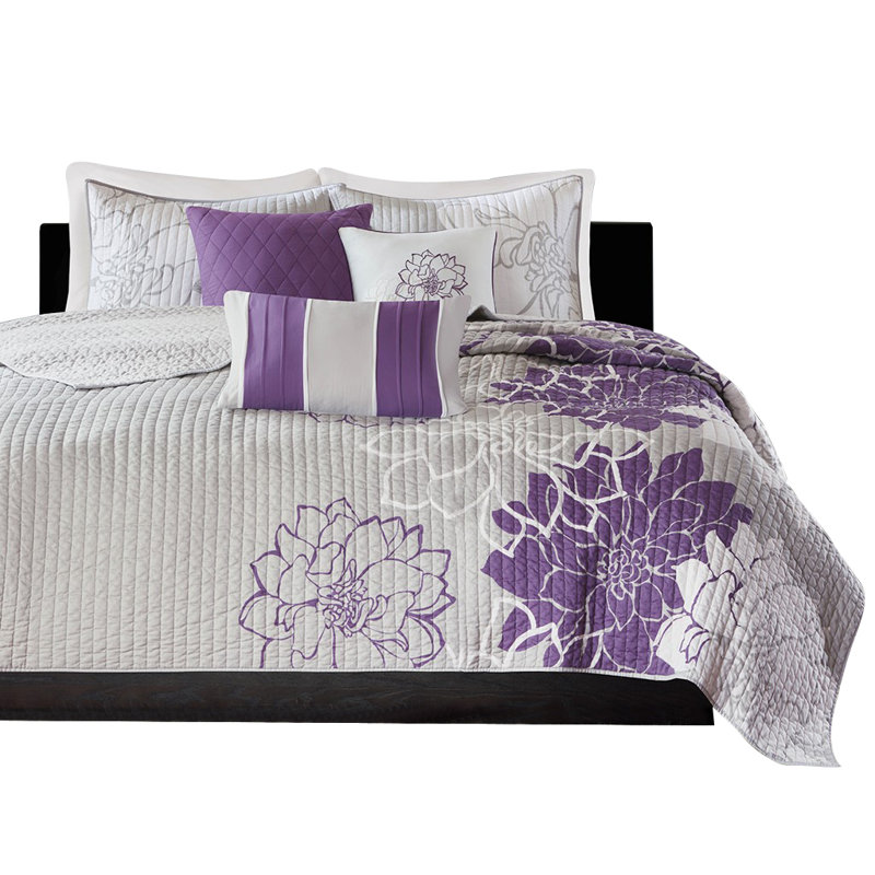 Literie Glenda, Courtepointe double / grand + 5 pièces supplémen, Mauve