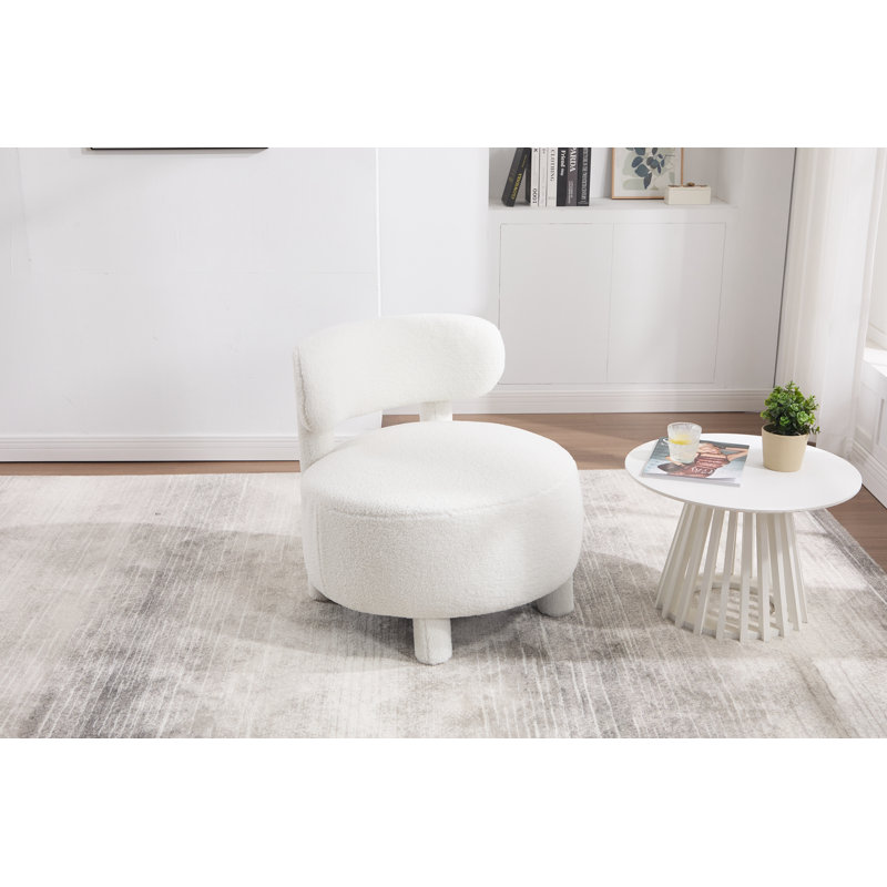 Chaise sans accoudoirs Teddy avec dossier incurvé et pieds en bois, Blanc