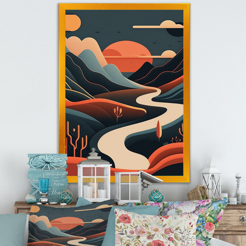 «Pine Tree In Graphic Terra Cotta Mountains II - Landscape Mountains», reproduction d'art murale, H 32 po x l 16 po x P 1 po