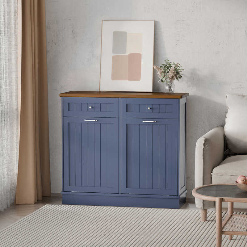 Havant Double Tilt Out Trash Cabinet 20 Gallons Wooden Free Standing(Not include trash can), Blue