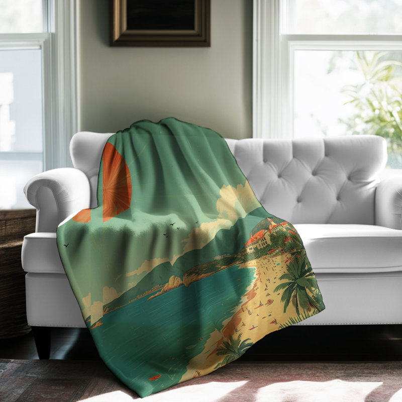 Rétro motifs de plage - couverture Sherpa de qualité supérieure 1 pièce, Grand lit