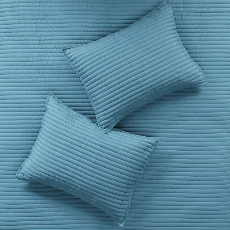 Édredon et courtepointe à imprimé seersucker - bleu tempête, bleu sarcelle 100% 1 courtepointe, 2 taies décoratives, coussin décoratif 8 rayures aquarelles