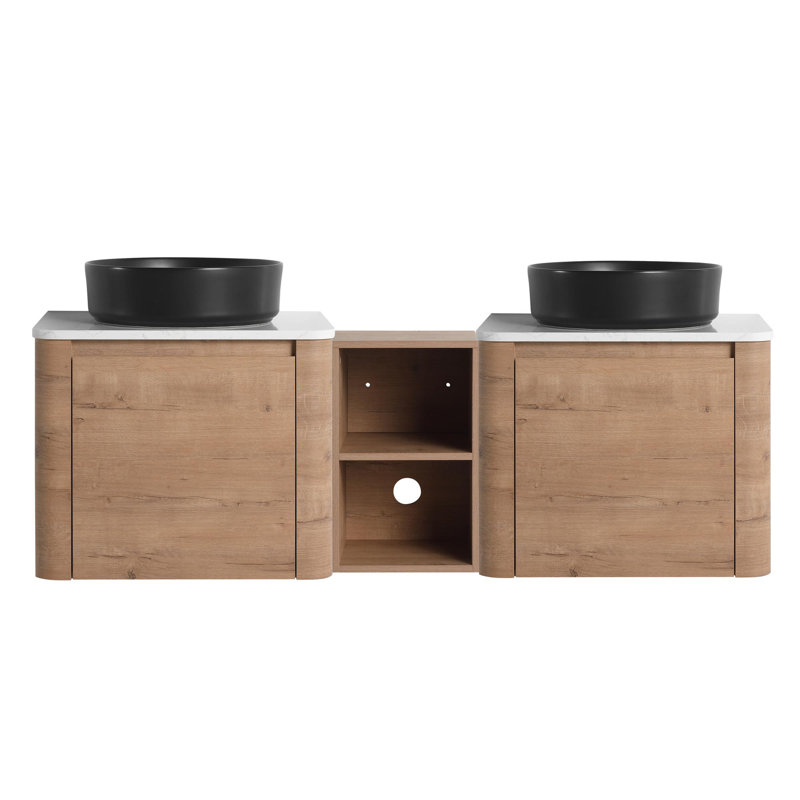 Meuble-lavabo double 24 po avec lavabo et armoires latérales 24 po, Noir