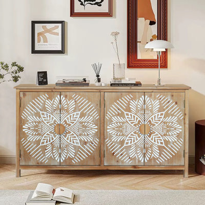 Armoire d'appoint 60 po en bois avec 4 portes, brun et blanc pour la chambre à coucher